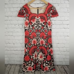 Yoana Baraschi Anthropologie, Embroidered Dress 8 Womens Floral Cap sleeve